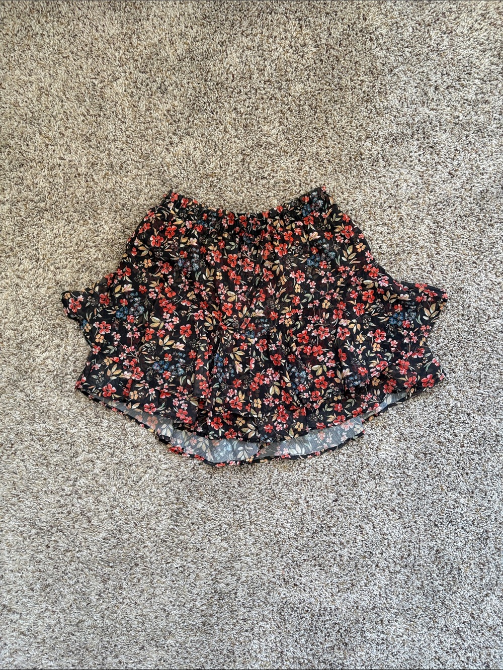 Amazon Black Floral Mini Skirt with Red and Cream Flowers